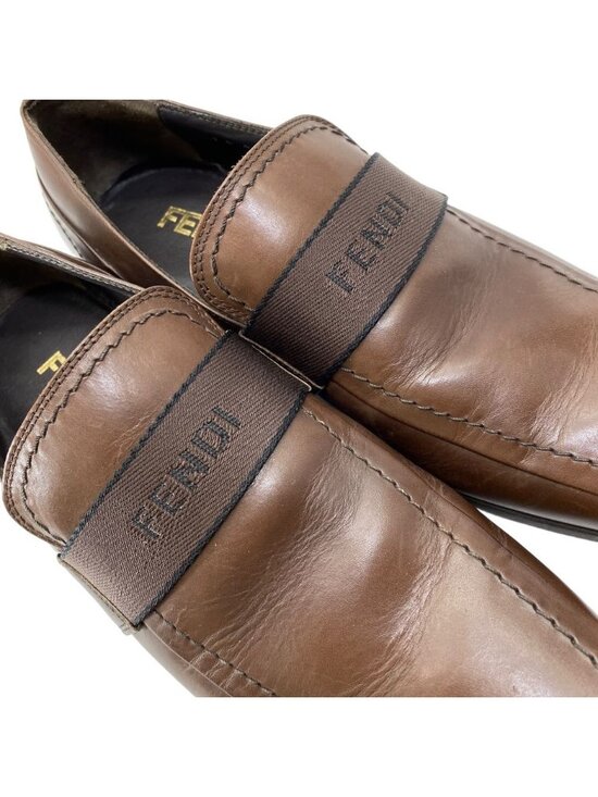 Fendi Loafers Logo Shoes Square Toe Leather Brown Daily main image 4